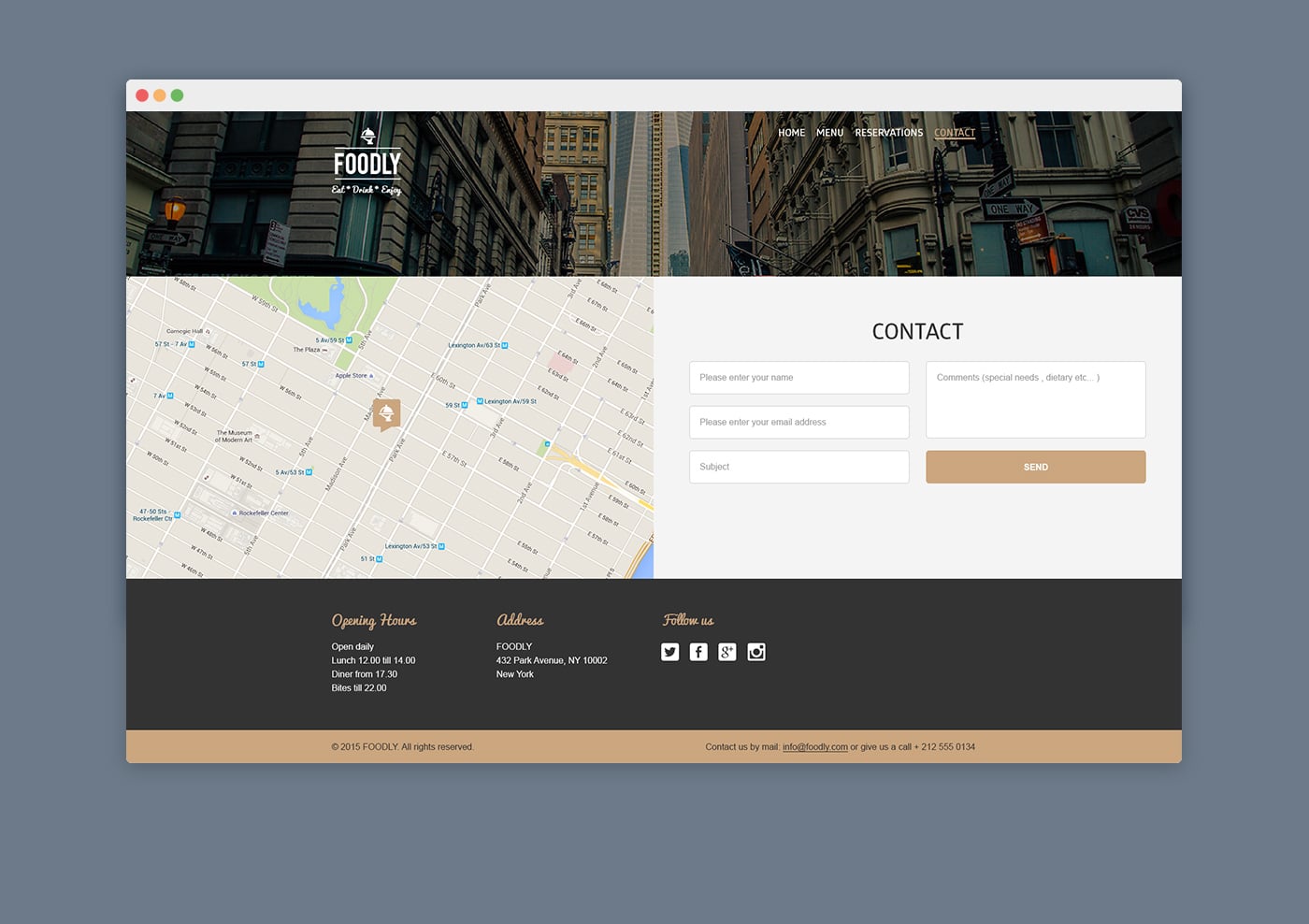 Contact Page layout Foodly WP theme